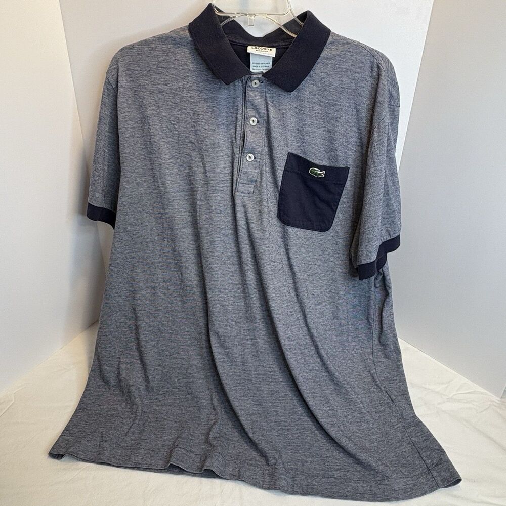 Lacoste Regular Fit Gray Polo Shirt Short Sleeve w/ Pocket Men’s Size 7